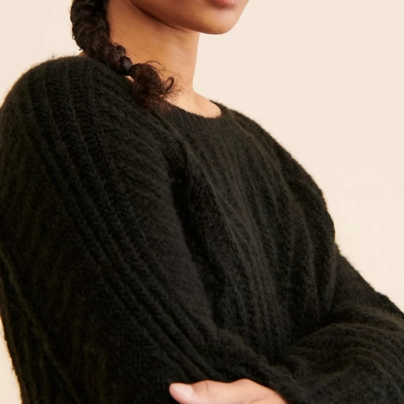 Free People Carter Pullover Sweater SMALL Black Oversized Relaxed Fit - Picture 3 of 9